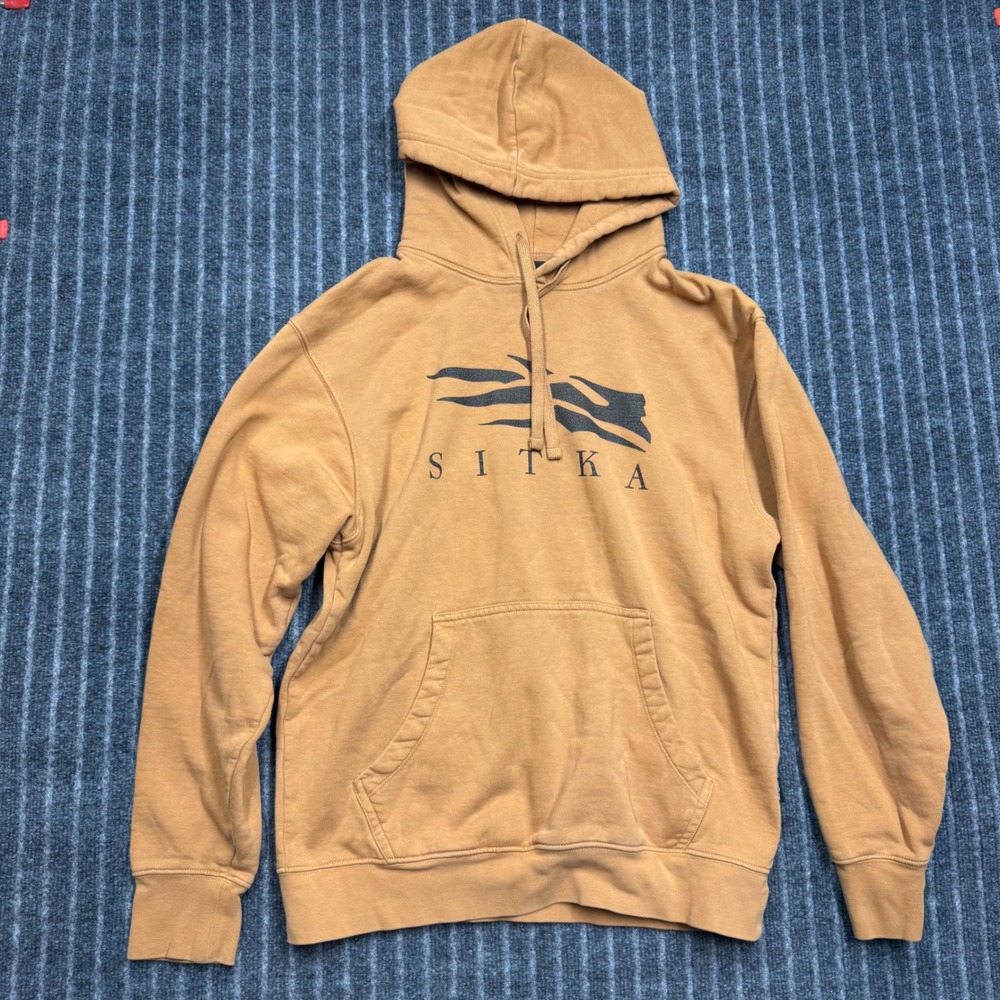 Sitka Mens Logo Pullover Hoodie Size M Brown Cotton Blend Fleece Sweatshirt